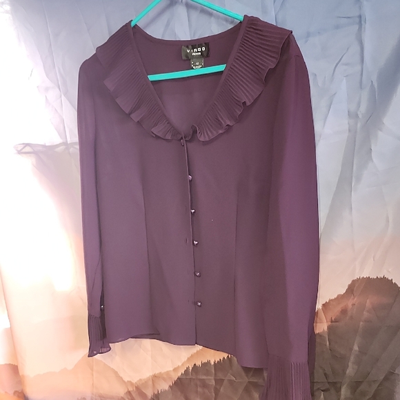 Deep Purple Ruffle Collar Blouse - Picture 1 of 3